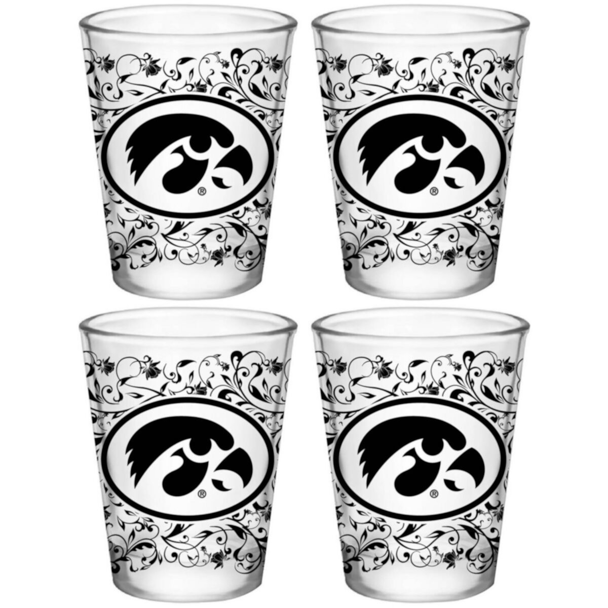 Iowa Hawkeyes 4-Pack 1.5oz. Floral Shot Glass Set Unbranded