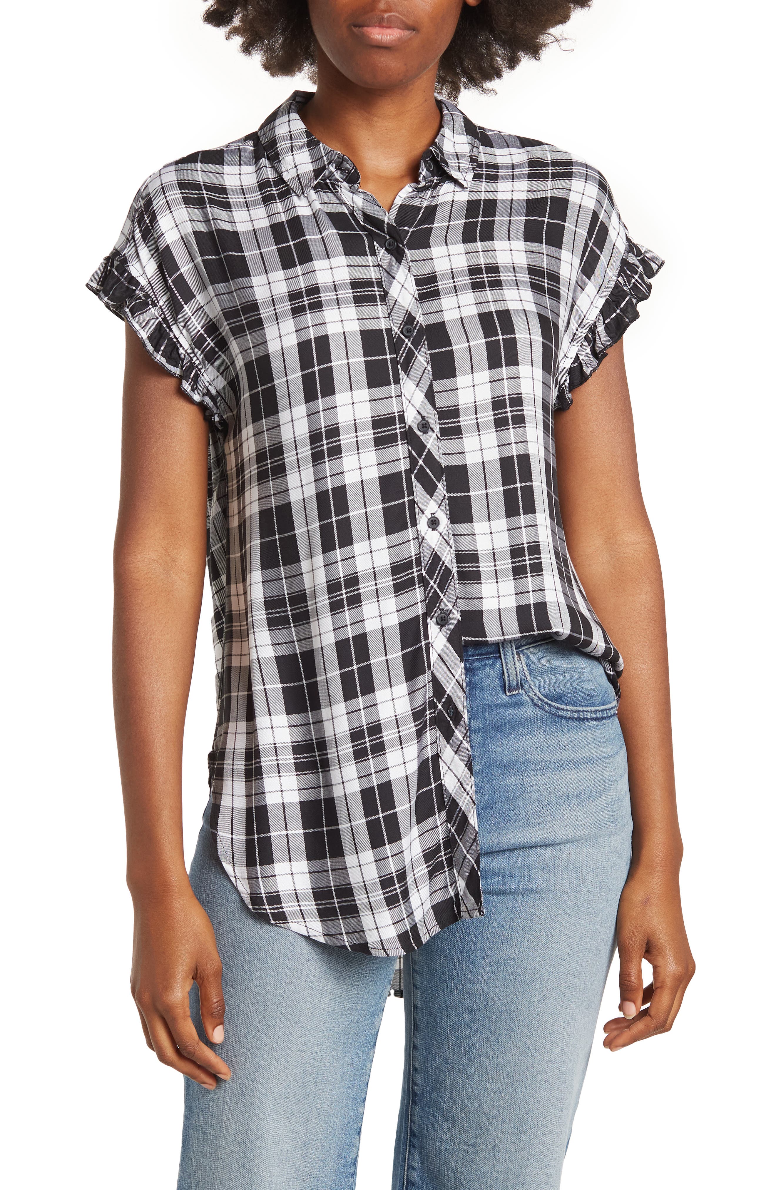 Рубашка-туника с короткими рукавами и оборками в клетку Como Vintage
