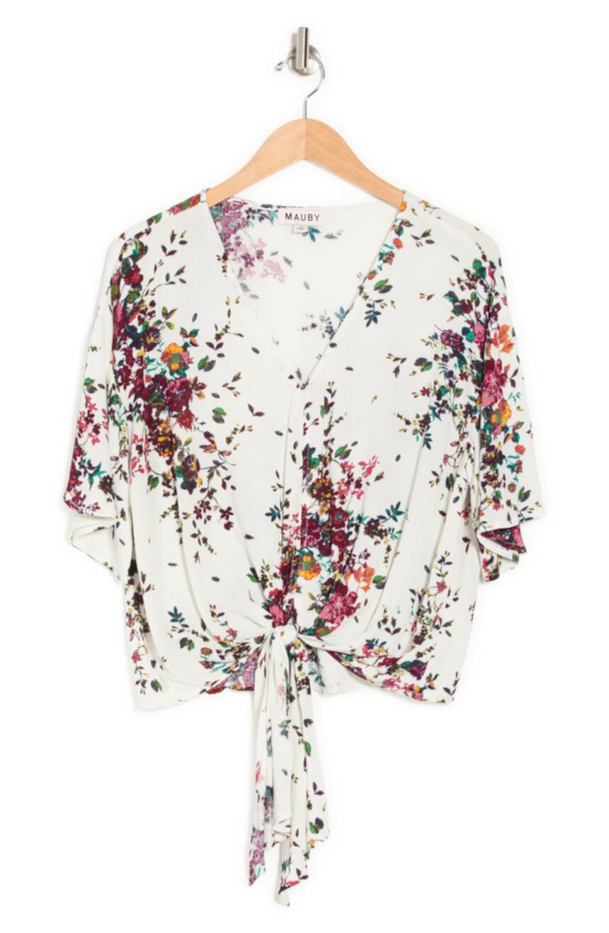 Блуза из тканого материала с цветочным принтом и завязками по краю MAUBY