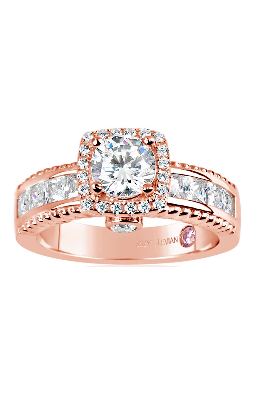 Помолвочное кольцо с покрытием из розового золота из стерлингового серебра и белого серебра с французским каналом CZ Suzy Levian
