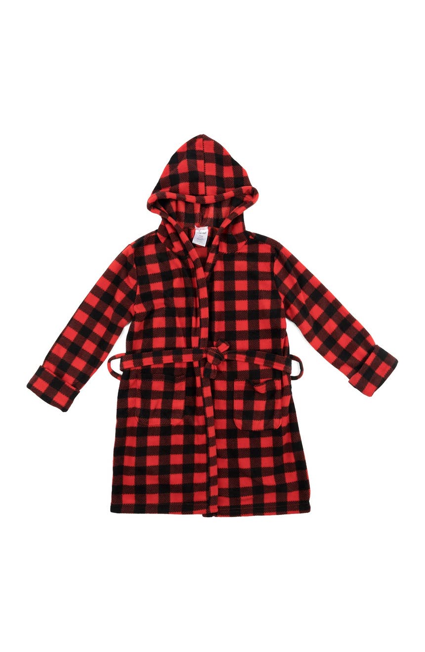 Детский флисовый халат в черно-красную клетку Leveret