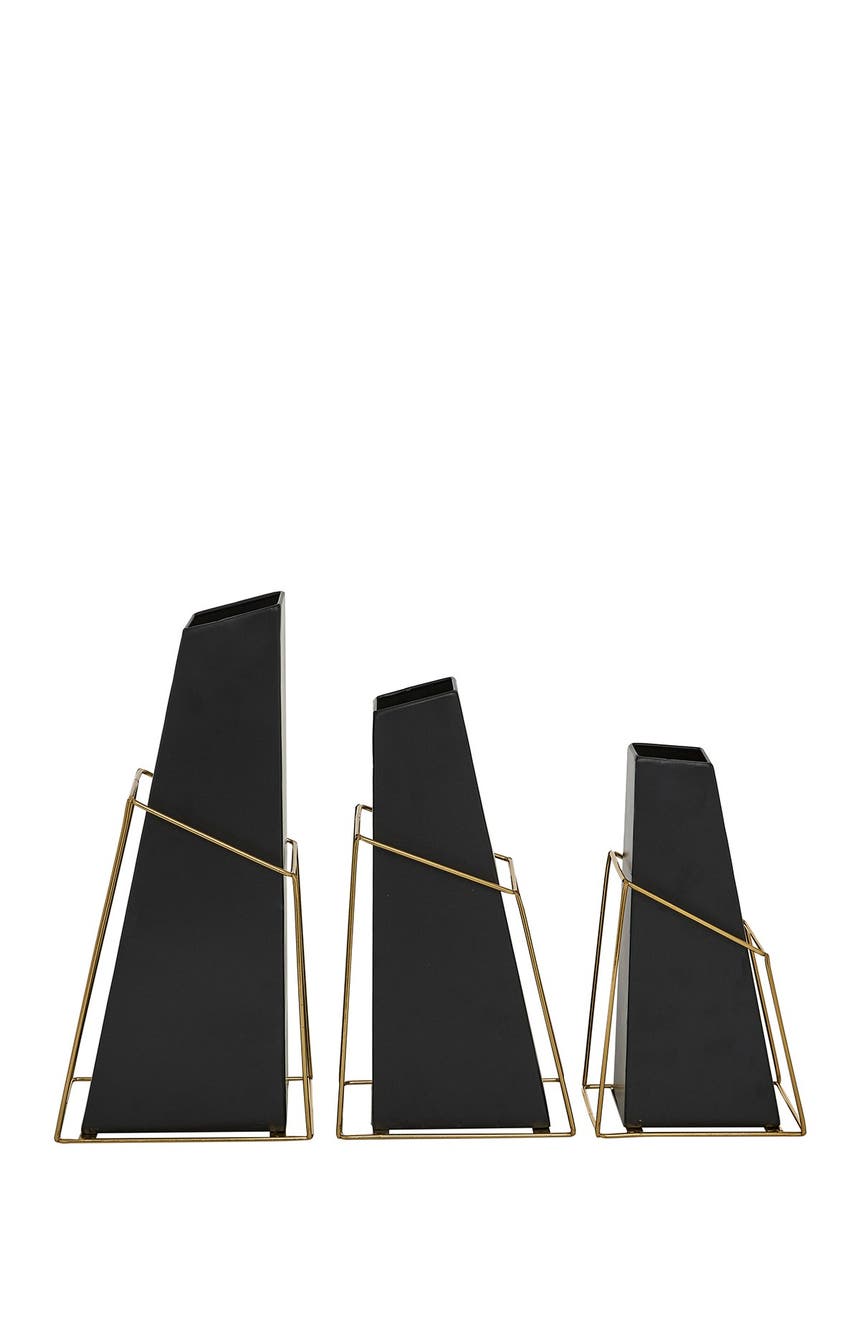 Геометрические металлические вазы с внешней рамой из золотого металла - набор из 3 штук: 10–12–14 дюймов VIVIAN LUNE HOME
