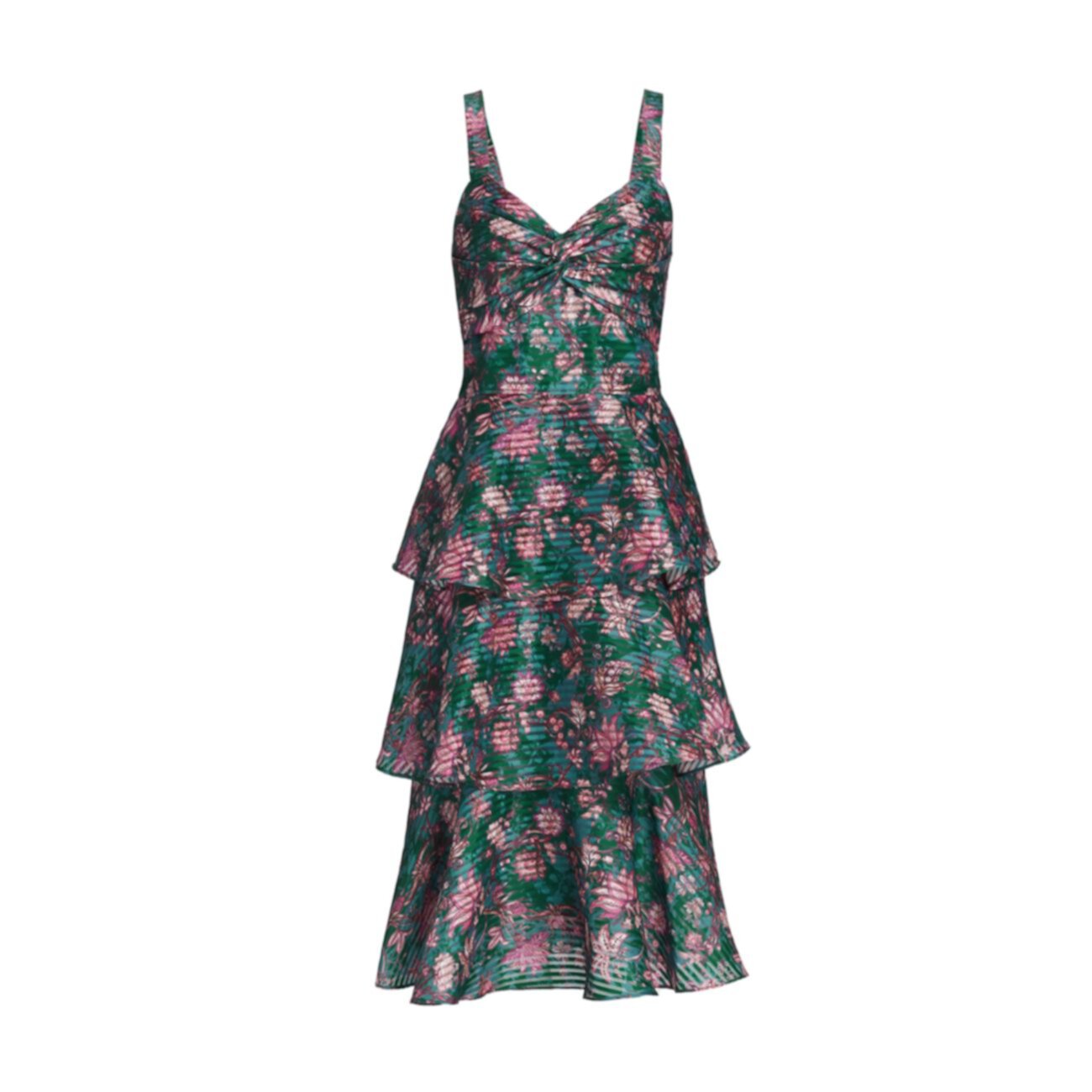 Миди-платье с цветочным принтом и оборками Marchesa Notte