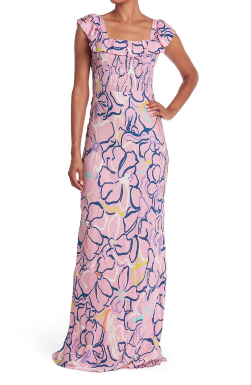 Шелковое макси-платье Jessa с цветочным принтом на шнуровке сзади Tanya Taylor