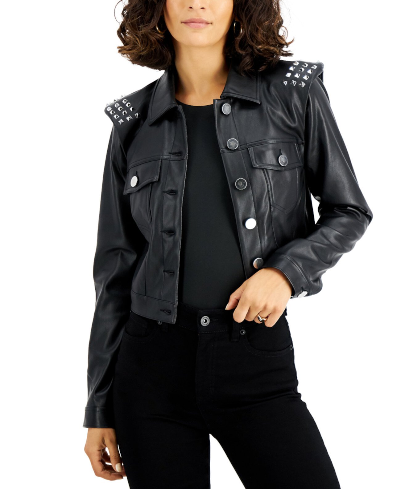 Куртка из искусственной кожи с заклепками, созданная для Macy's Bar III