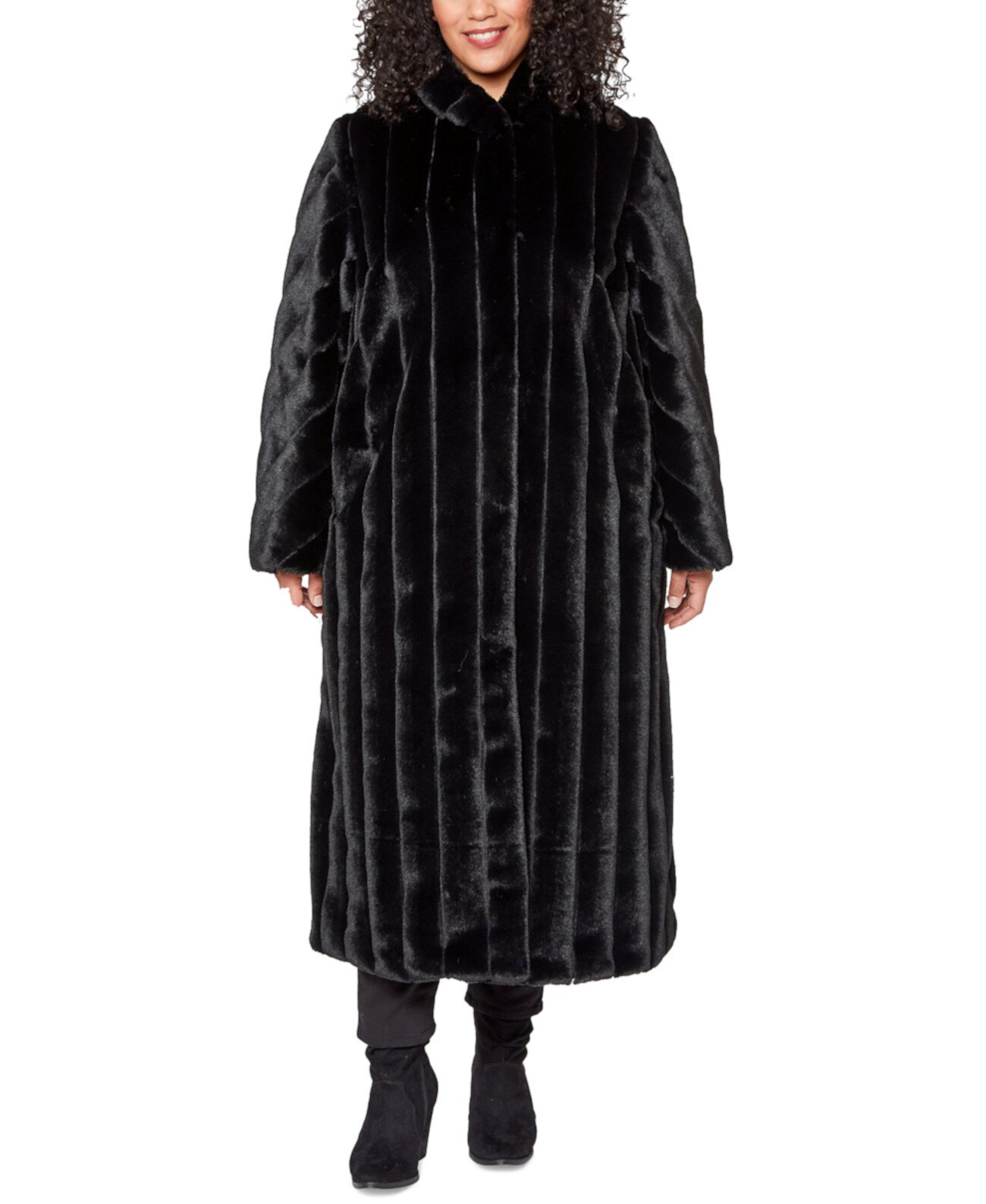 Макси-пальто с капюшоном из искусственного меха больших размеров Jones New York