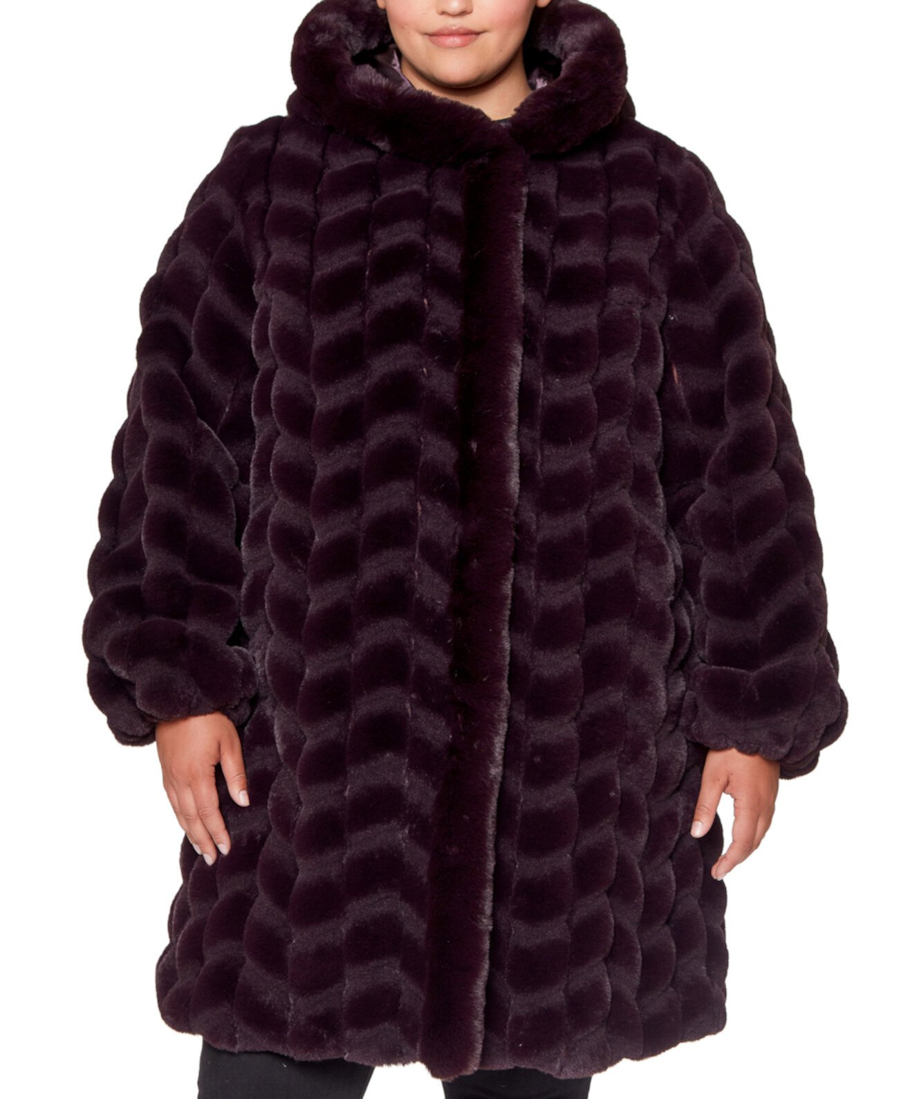 Пальто большого размера из искусственного меха с узором шеврон и капюшоном, созданное для Macy's Jones New York