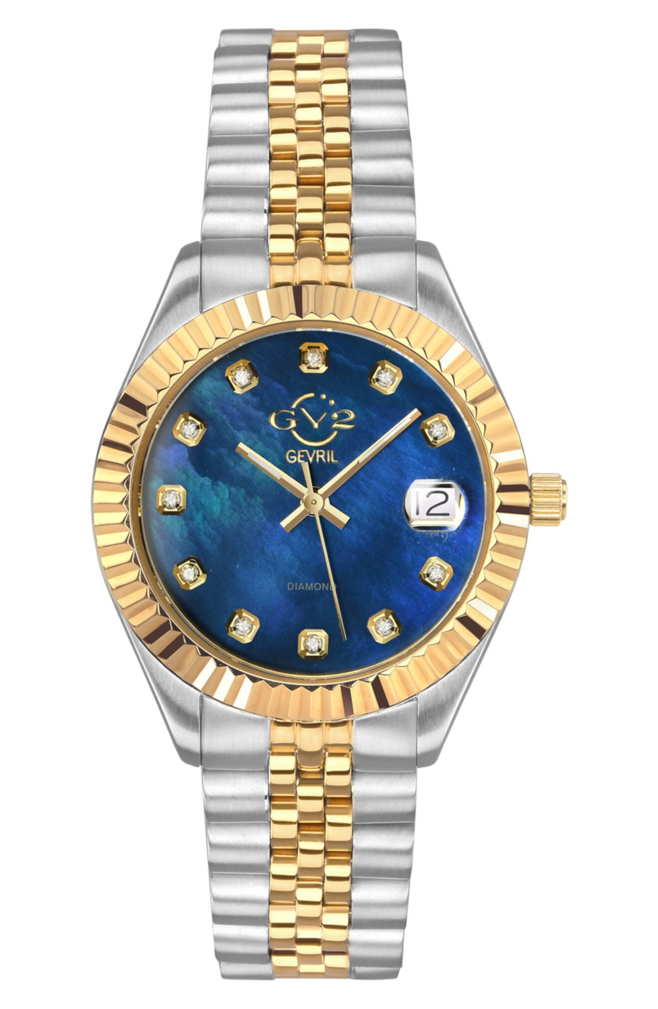 Часы GV2 Naples с двухцветным кварцевым браслетом с бриллиантами, 34 мм Gevril