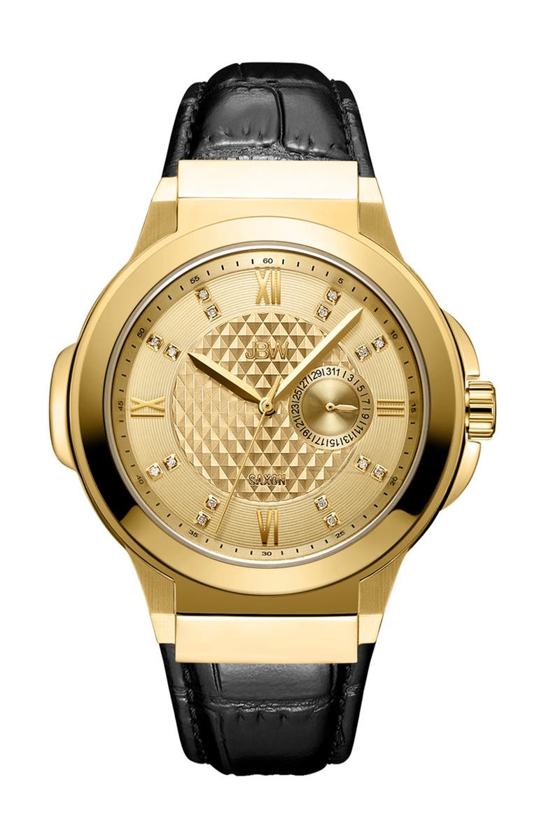 Мужские часы Saxon 48 с кожаным ремешком с тиснением под крокодила, 47,5 мм – 0,16 карата JBW