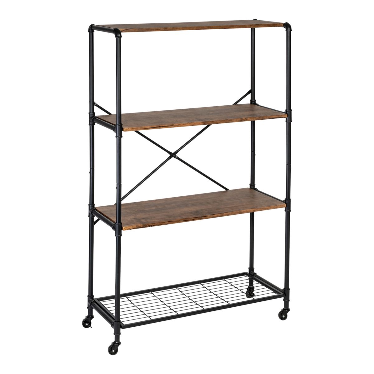 Honey-Can-Do 4-Tier Industrial Rolling Bookshelf With Wheels Honey-Can-Do