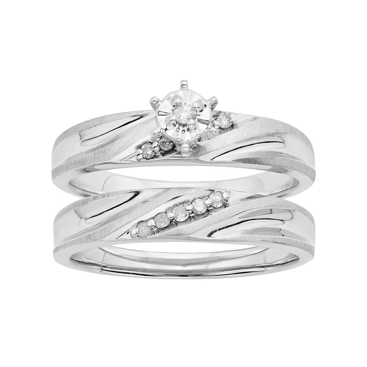 Обручальное кольцо с бриллиантом из стерлингового серебра (1/10 карата T.W.) Unbranded