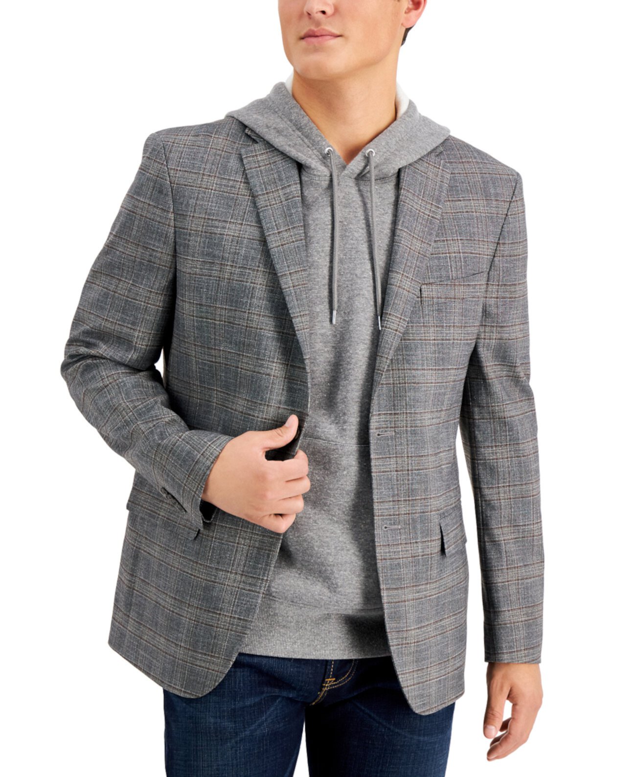 Мужской пиджак в серо-коричневую клетку Modern-Fit Tommy Hilfiger