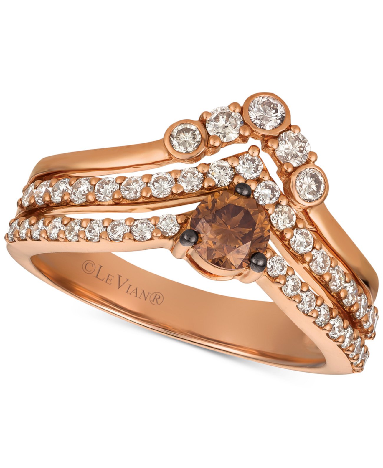 Массивное кольцо Chocolate Diamonds® и Nude Diamonds ™ (1 карат вместе) из розового золота 14 карат Le Vian