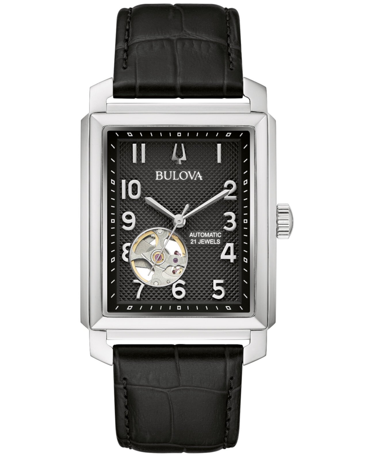 Мужские автоматические часы Sutton с черным кожаным ремешком, 33 мм Bulova