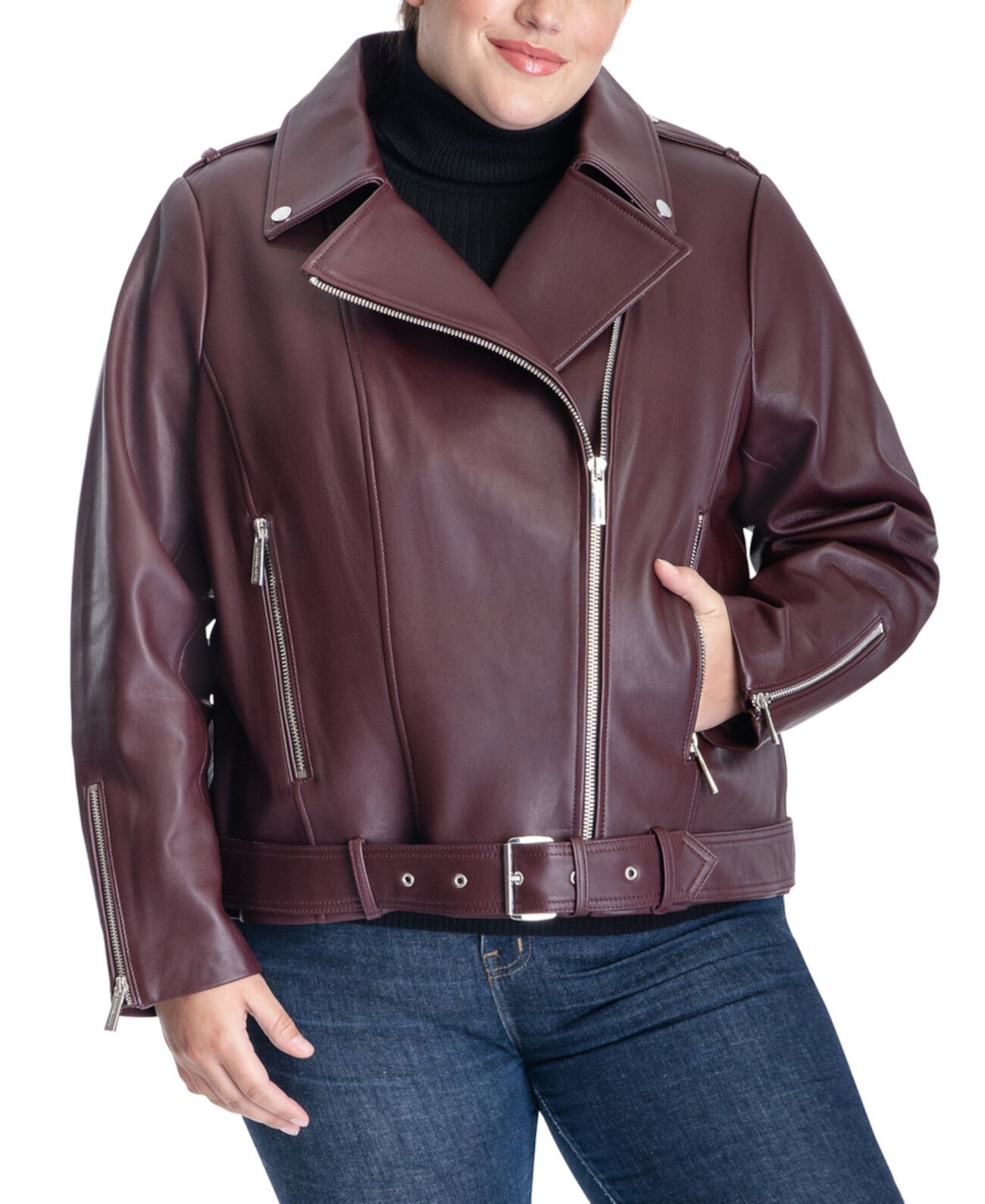 Кожаное байкерское пальто больших размеров, созданное для Macy's Michael Kors