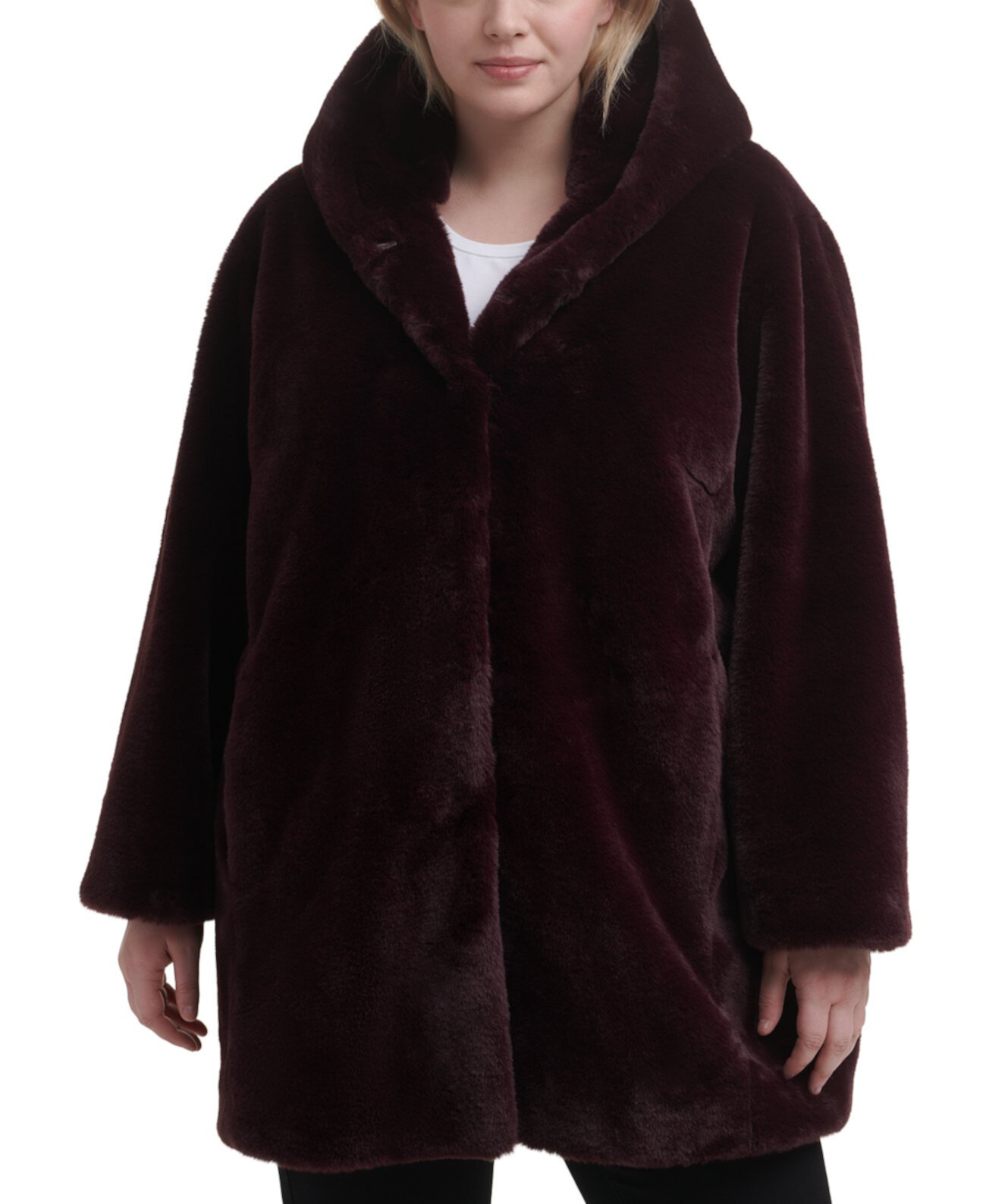Пальто большого размера с капюшоном из искусственного меха DKNY