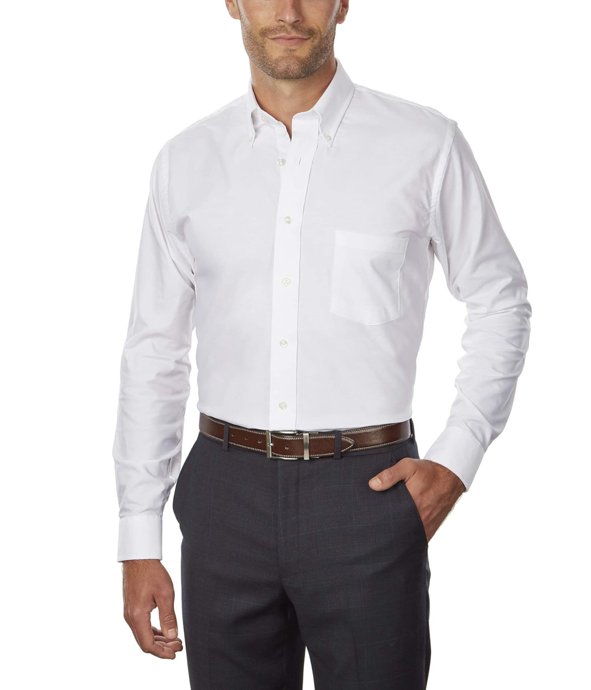Мужская классическая рубашка Стандартный крой Оксфорд Сплошной воротник на пуговицах Van Heusen