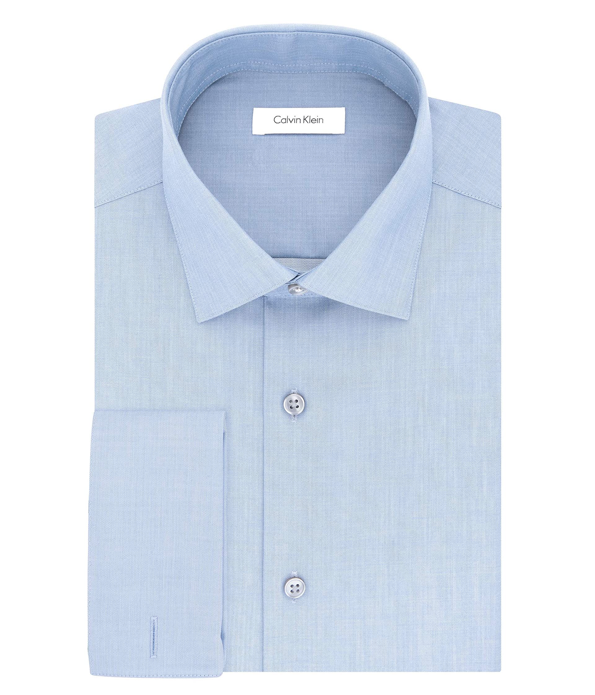 Приталенная классическая рубашка с французскими манжетами в елочку без железа Calvin Klein