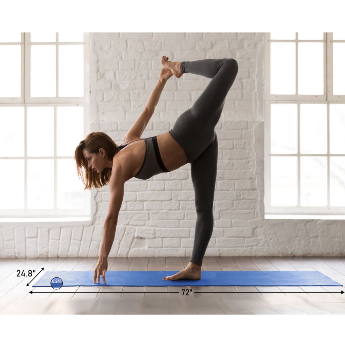 HolaHatha 72 x 24 & # 34; Двусторонний 0,25 & # 34; Толстый нескользящий коврик для йоги для домашних тренировок, синий HolaHatha
