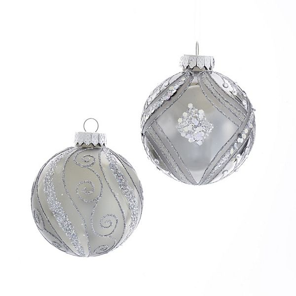 Kurt Adler Silver Glitter Ball Christmas Ornament 6-piece Set Kurt Adler