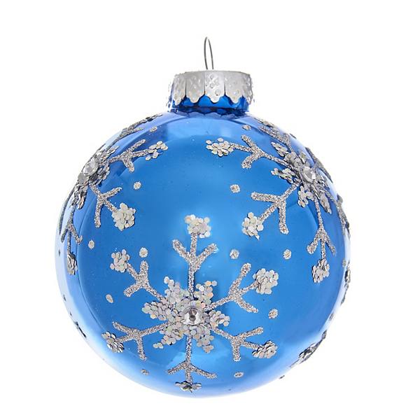 Kurt Adler Blue Silver Glitter Snowflake Ball Christmas Ornament 6-piece Set Kurt Adler