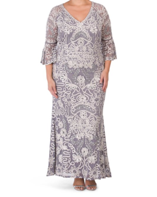 Сутажное платье с вышивкой из бисера Plus JS Collections