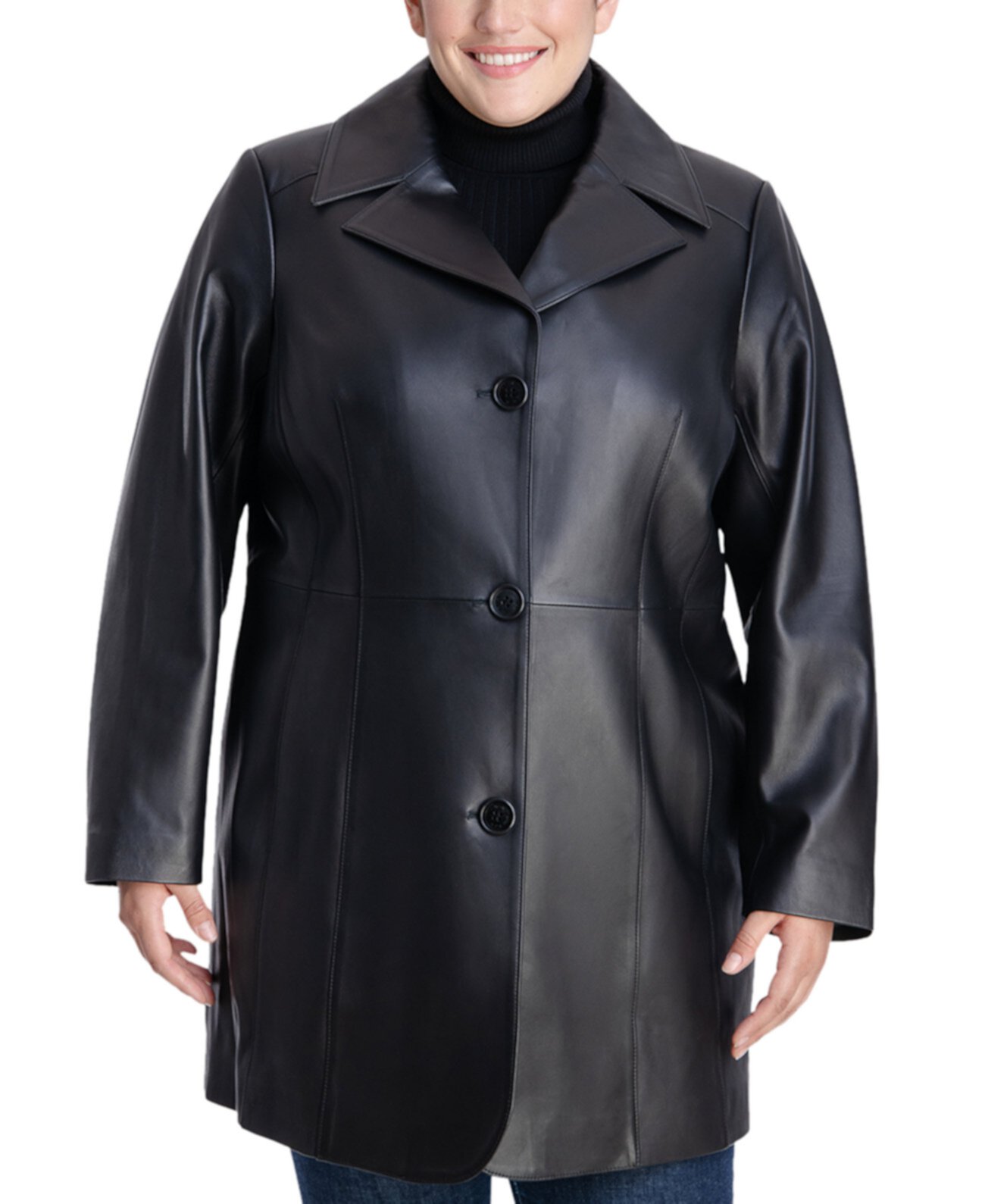 Кожаное пальто больших размеров Anne Klein
