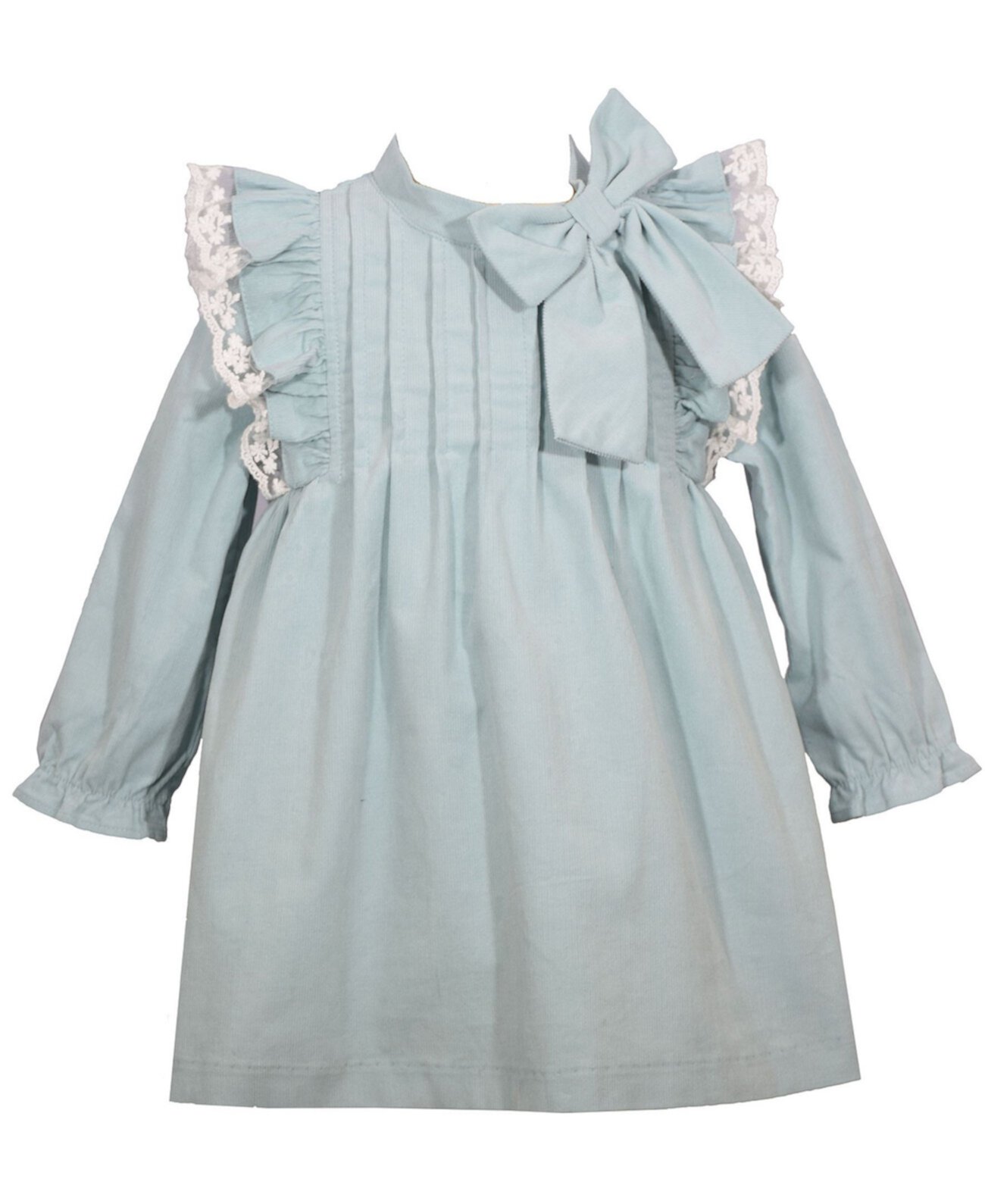 Вельветовое платье для маленьких девочек с кружевной отделкой сарафан, оборками, бантом и подходящими трусиками, комплект из 3 предметов Bonnie Baby