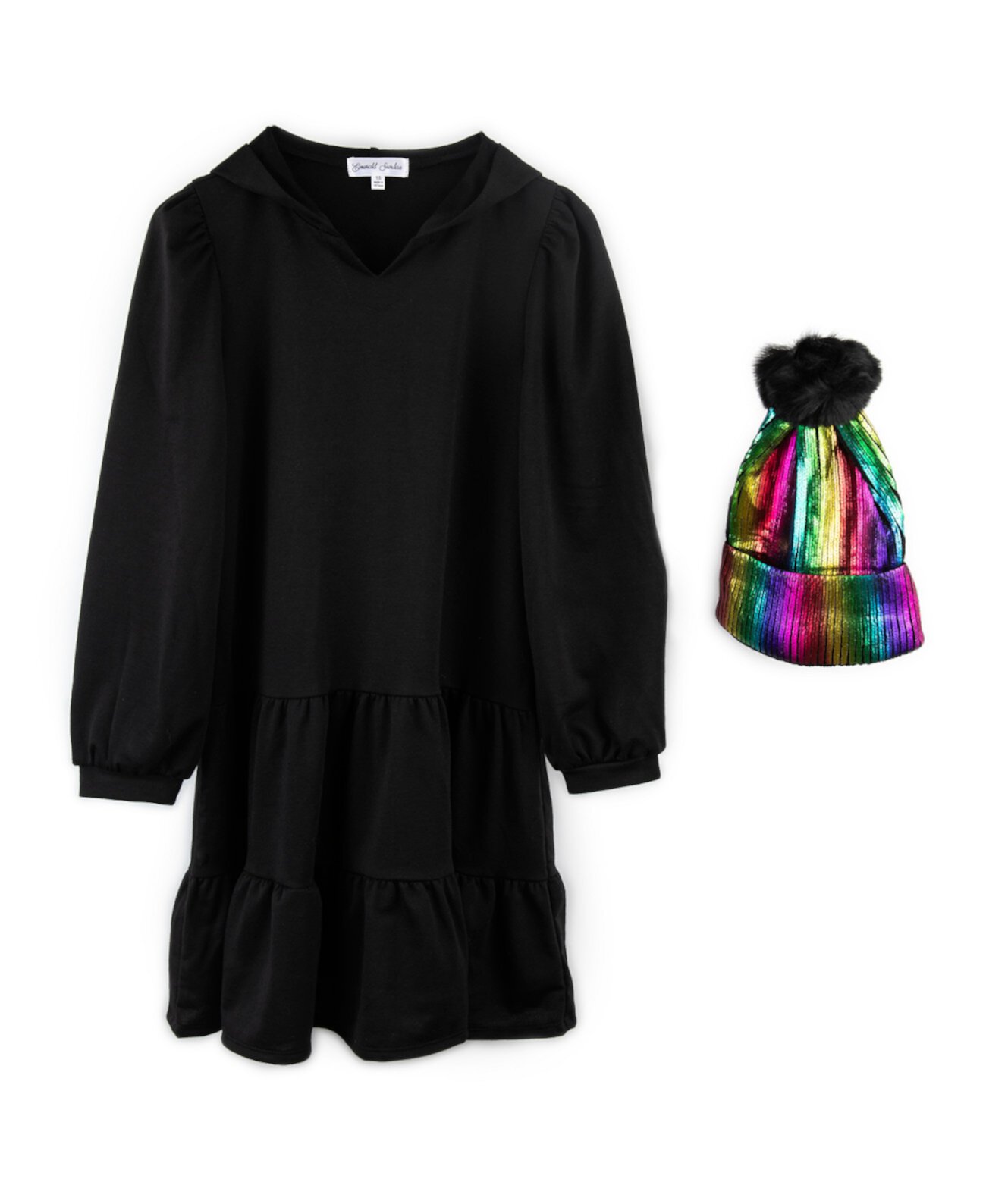 Платье-толстовка с капюшоном из 2 предметов для больших девочек и шапочка из фольги радуги Emerald Sundae