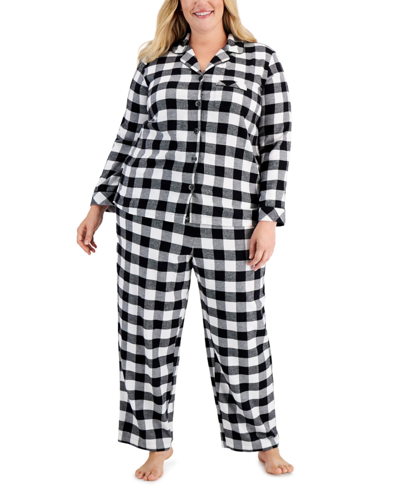 Подходящий женский семейный пижамный комплект из хлопковой фланели в клетку большого размера в клетку буйвола Family Pajamas