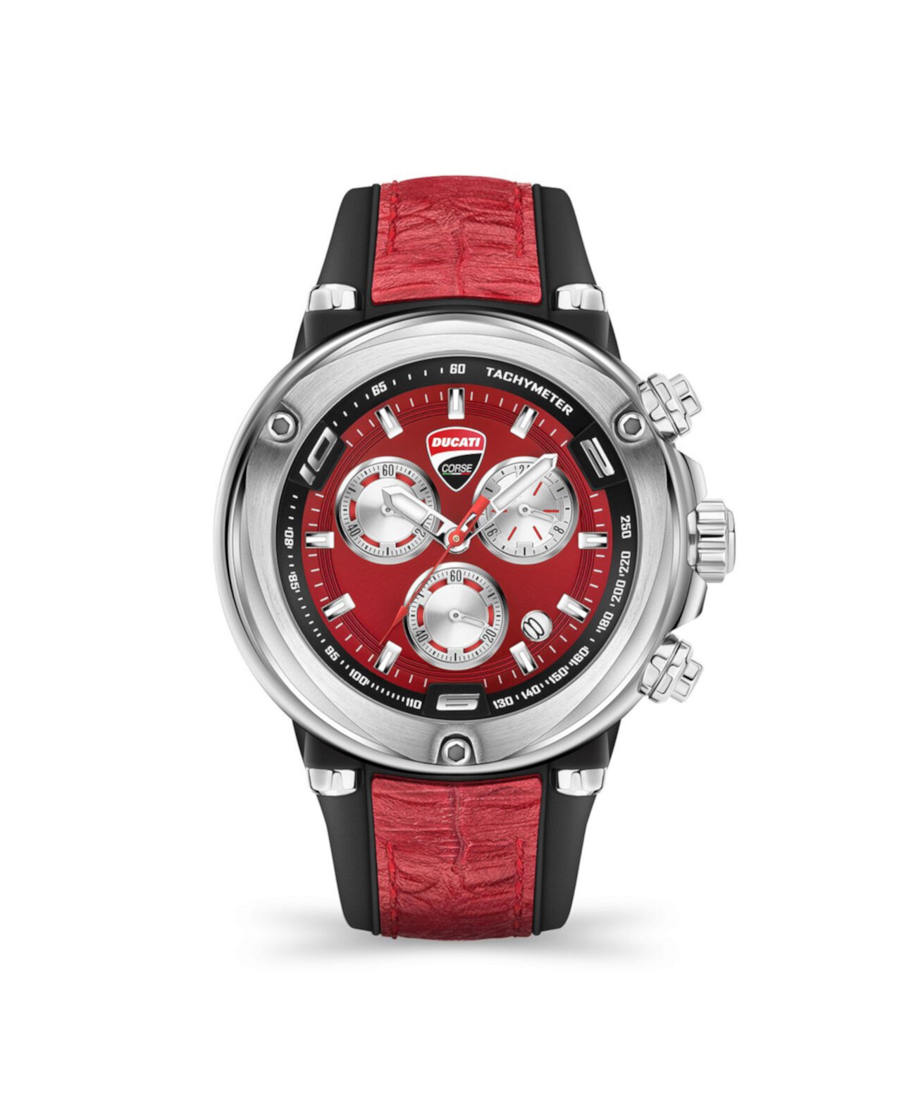 Мужские часы Partenza Chronograph с черным и красным силиконовым ремешком 49 мм Ducati Corse