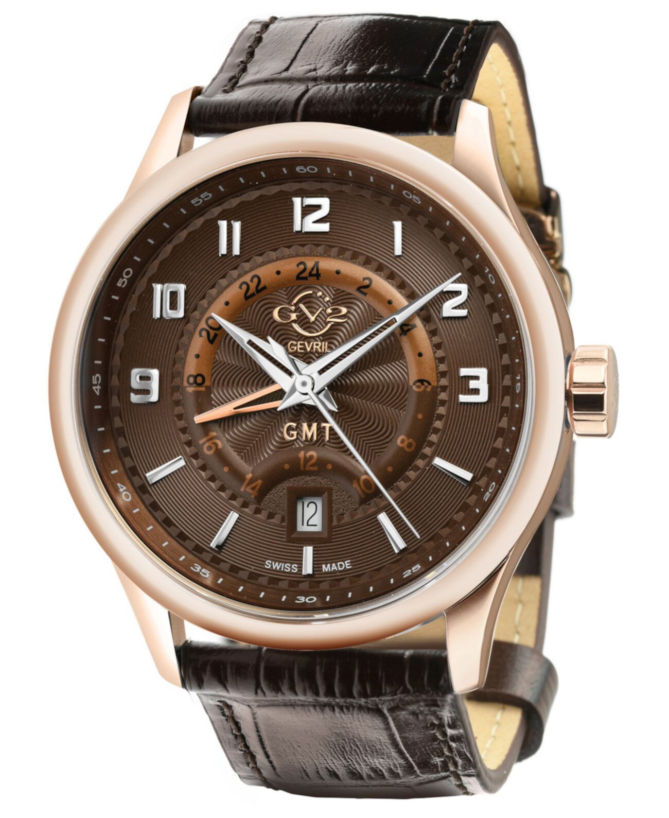 Мужские часы Giromondo Swiss Quartz с коричневым кожаным ремешком, 42 мм Gevril