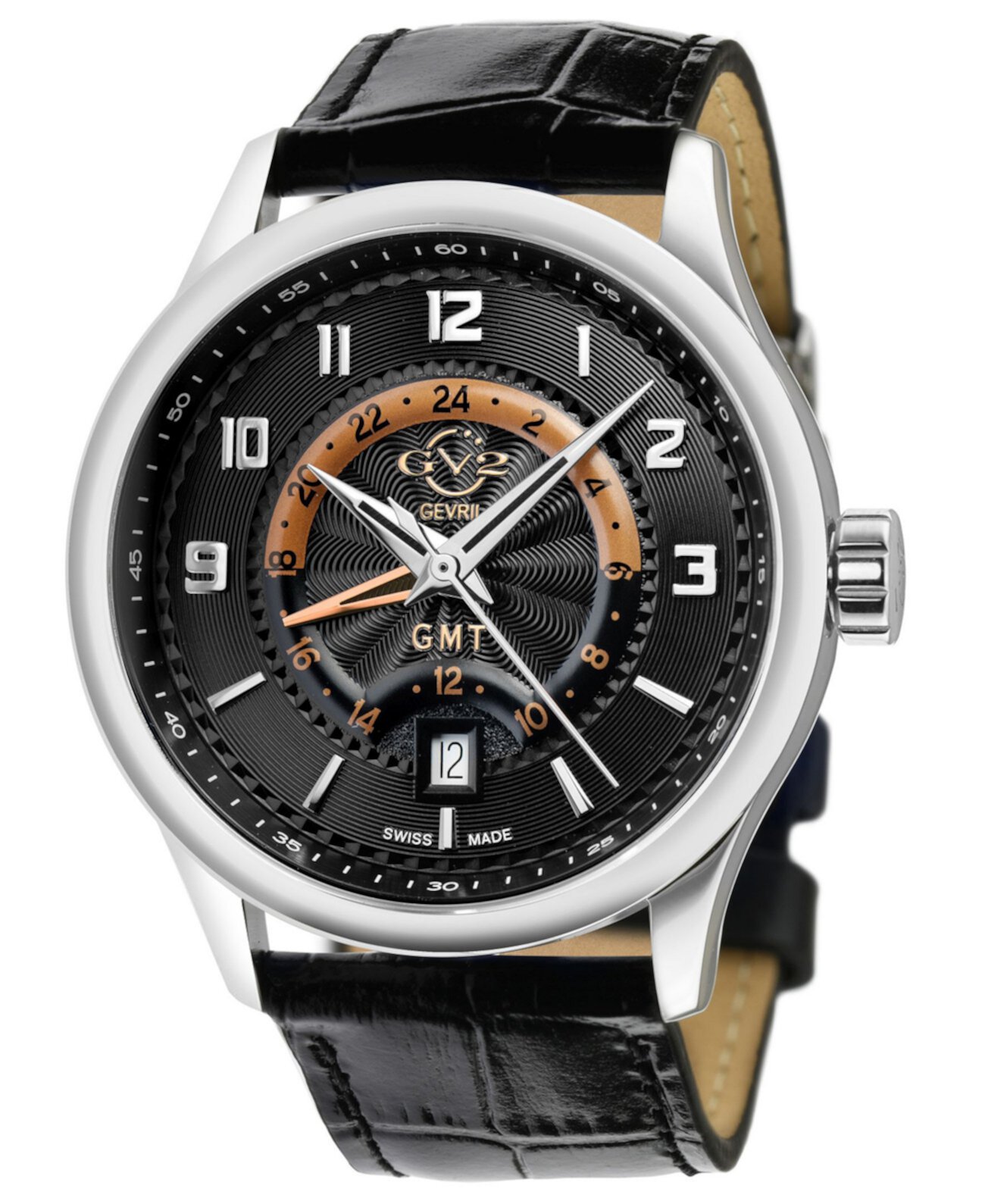 Мужские часы Giromondo Swiss Quartz с черным кожаным ремешком, 42 мм Gevril