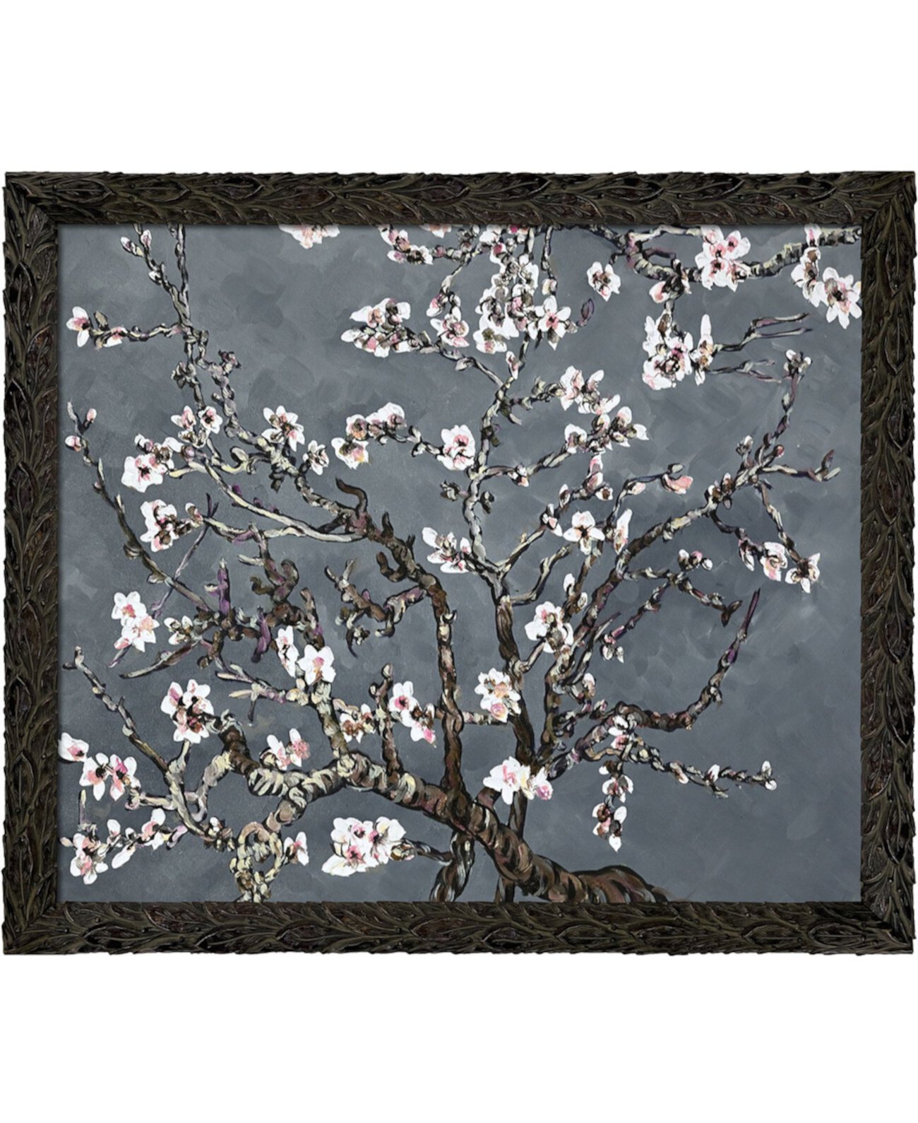 Ветки миндального дерева в цвете «Цветущий жемчуг» с рисунком в рамке из пернатого черного дерева, 27,24 x 23,24 дюйма La Pastiche