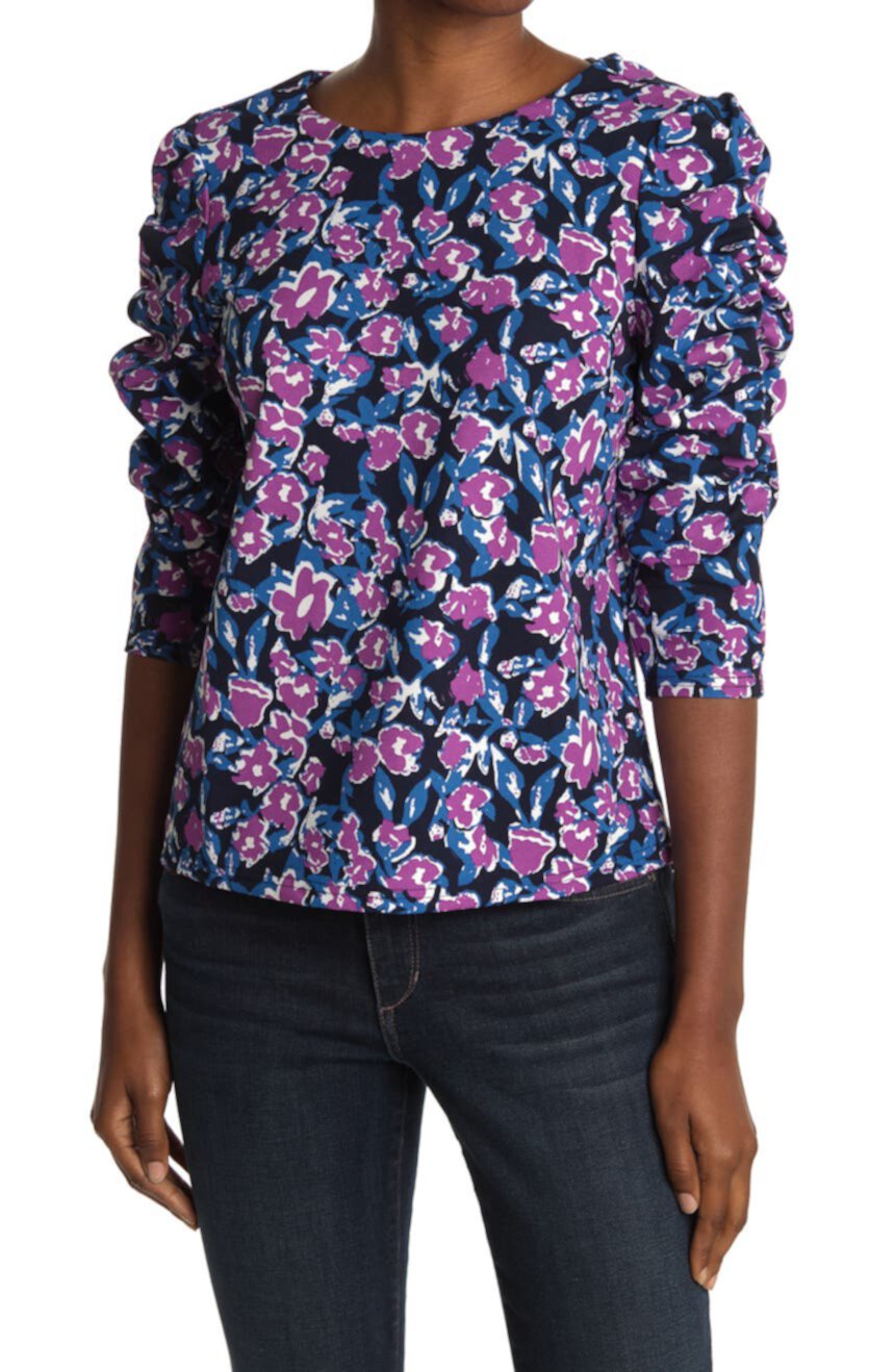 Блуза со сборками на рукавах с цветочным принтом MELLODAY