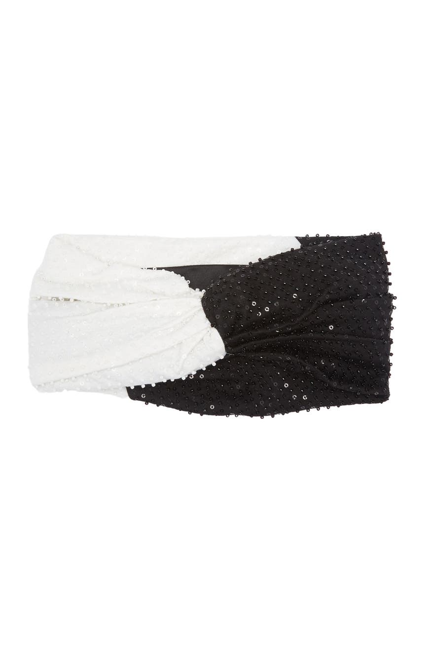 Malia Черно-белая повязка на голову в виде тюрбана с цветными блоками и бусинами Eugenia Kim