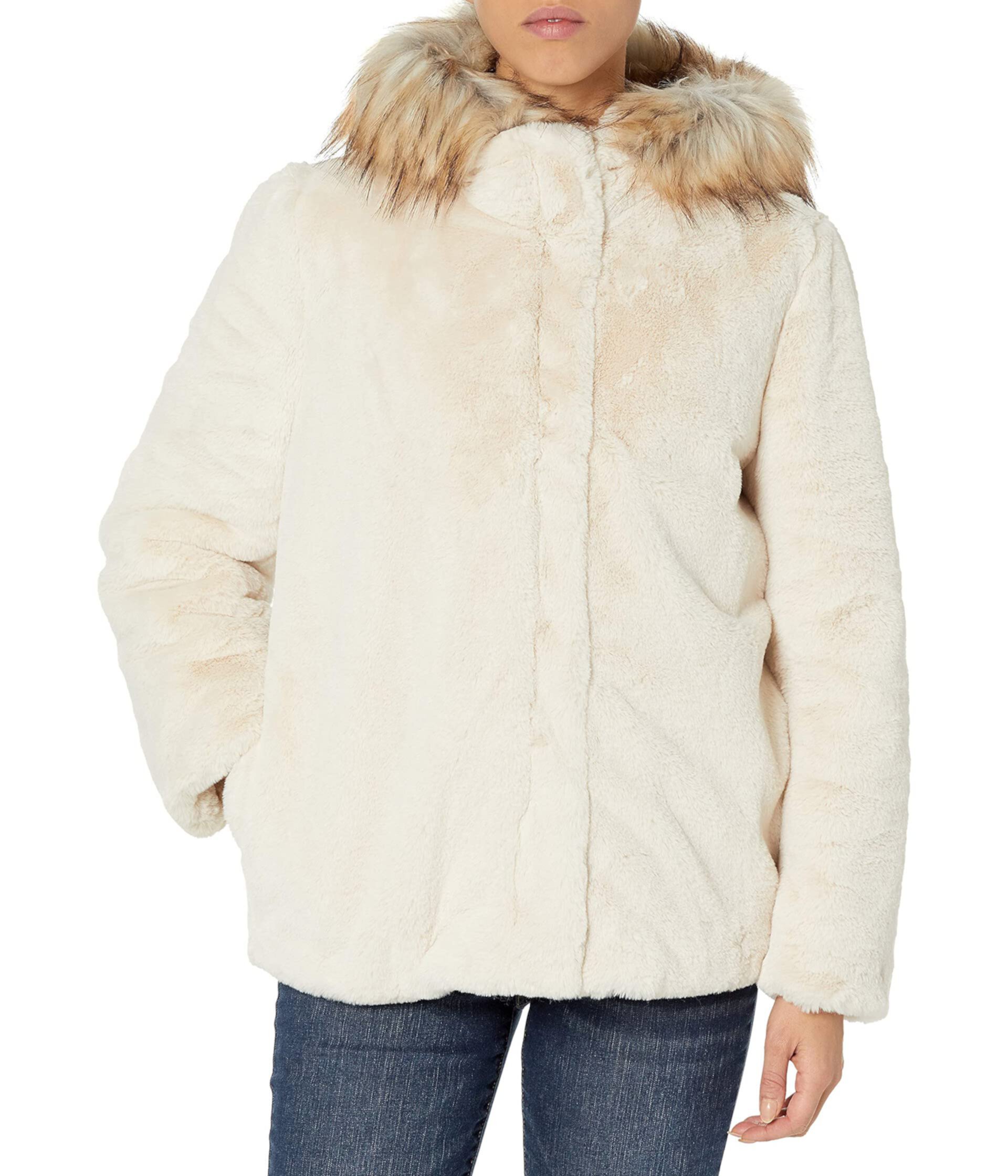 Женское пальто с капюшоном из искусственного меха Calvin Klein
