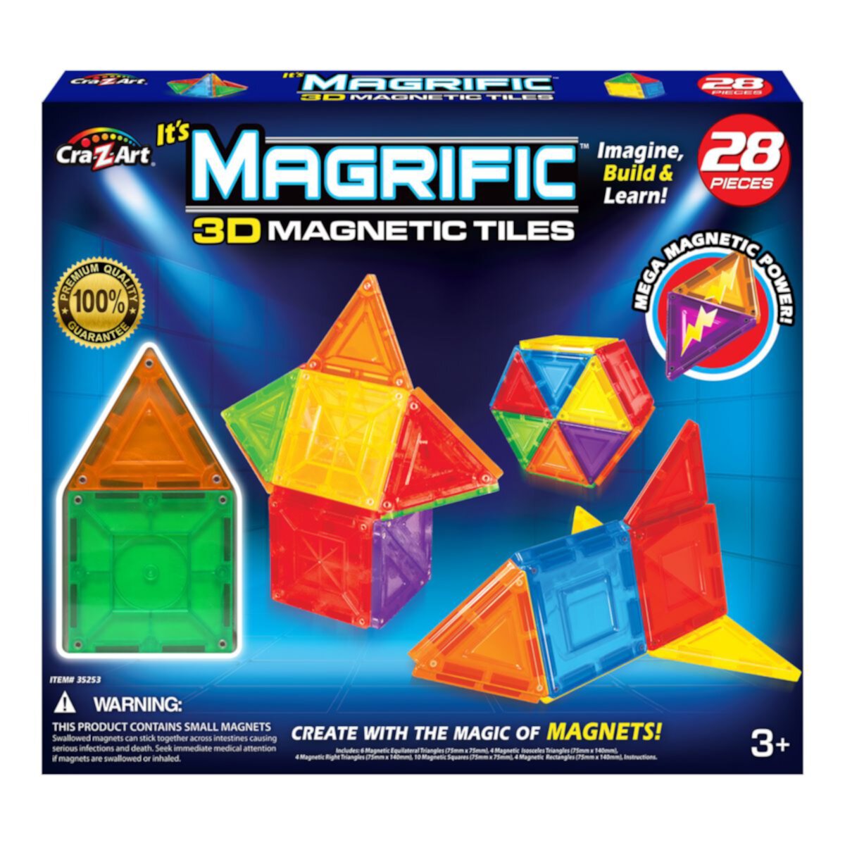 Набор из 28 магнитных плиток Cra-Z-Art Magrific 3D Magnetic Tiles Cra-Z-Art