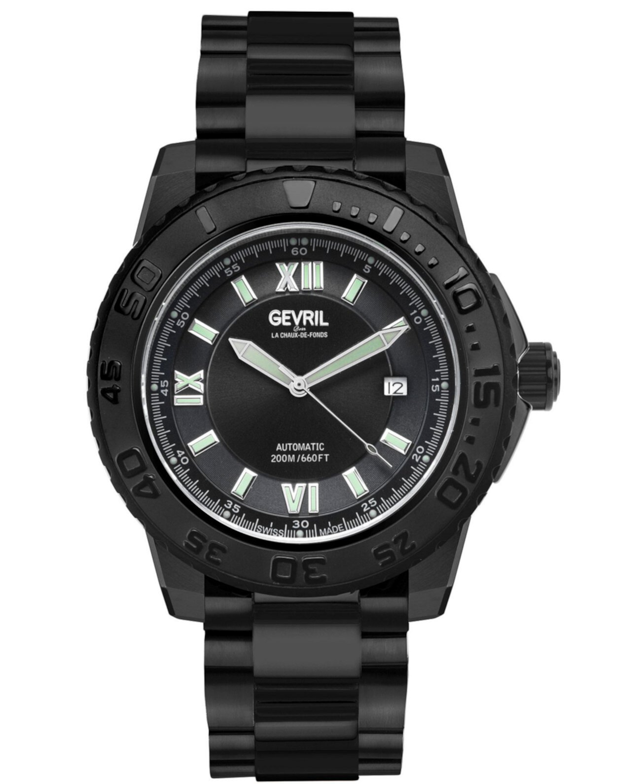 Мужские часы Seacloud Swiss Automatic с черным браслетом из нержавеющей стали 45 мм Gevril