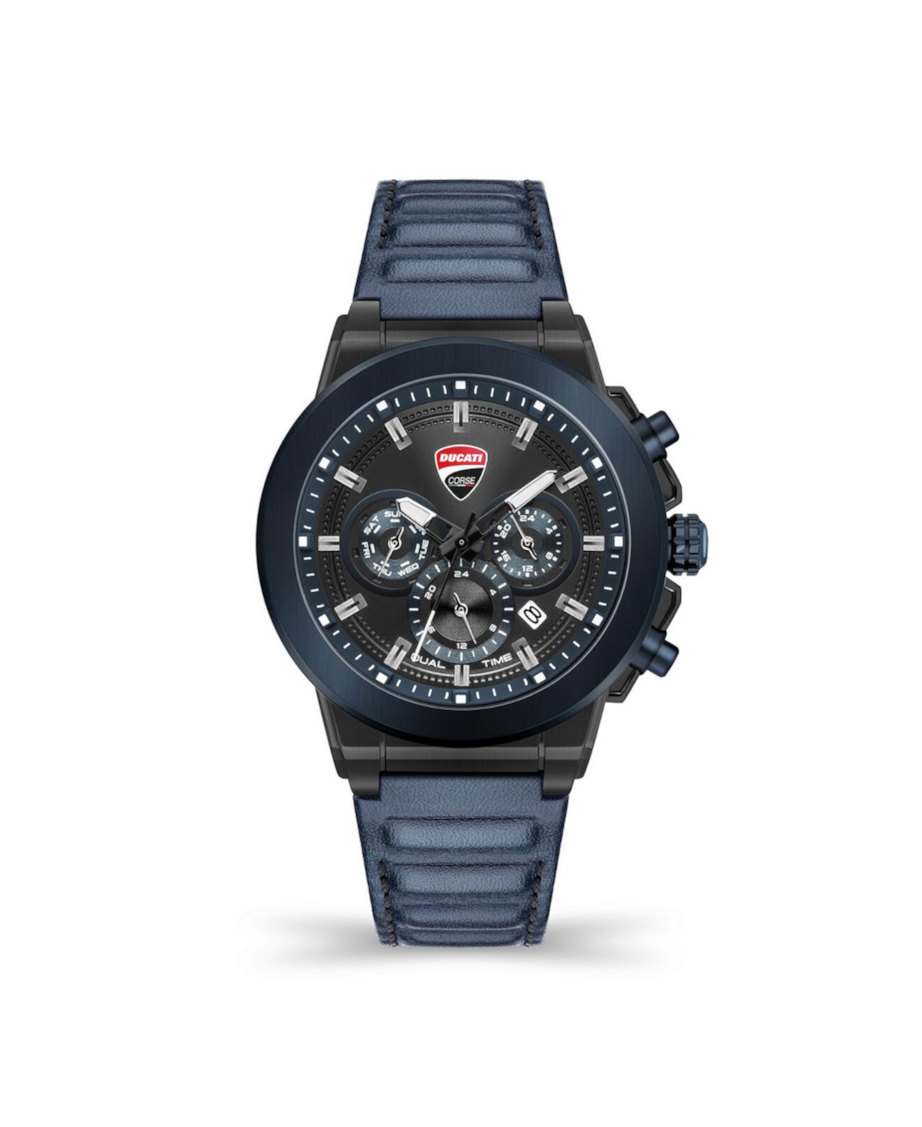 Мужские многофункциональные часы Campione с синим кожаным ремешком 45 мм Ducati Corse