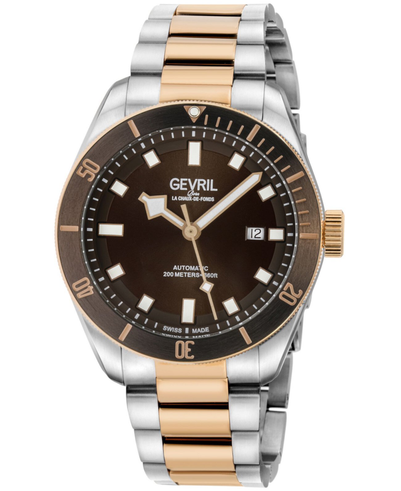 Мужские часы Yorkville Swiss Automatic двухцветные с браслетом из нержавеющей стали 43 мм Gevril