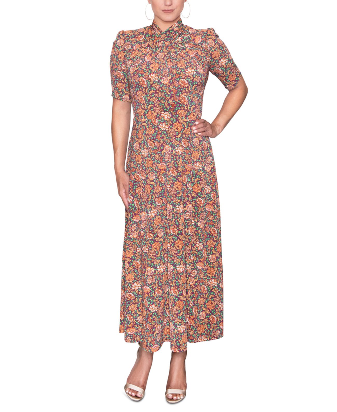 Платье миди с цветочным принтом и поворотным вырезом Harland RACHEL Rachel Roy