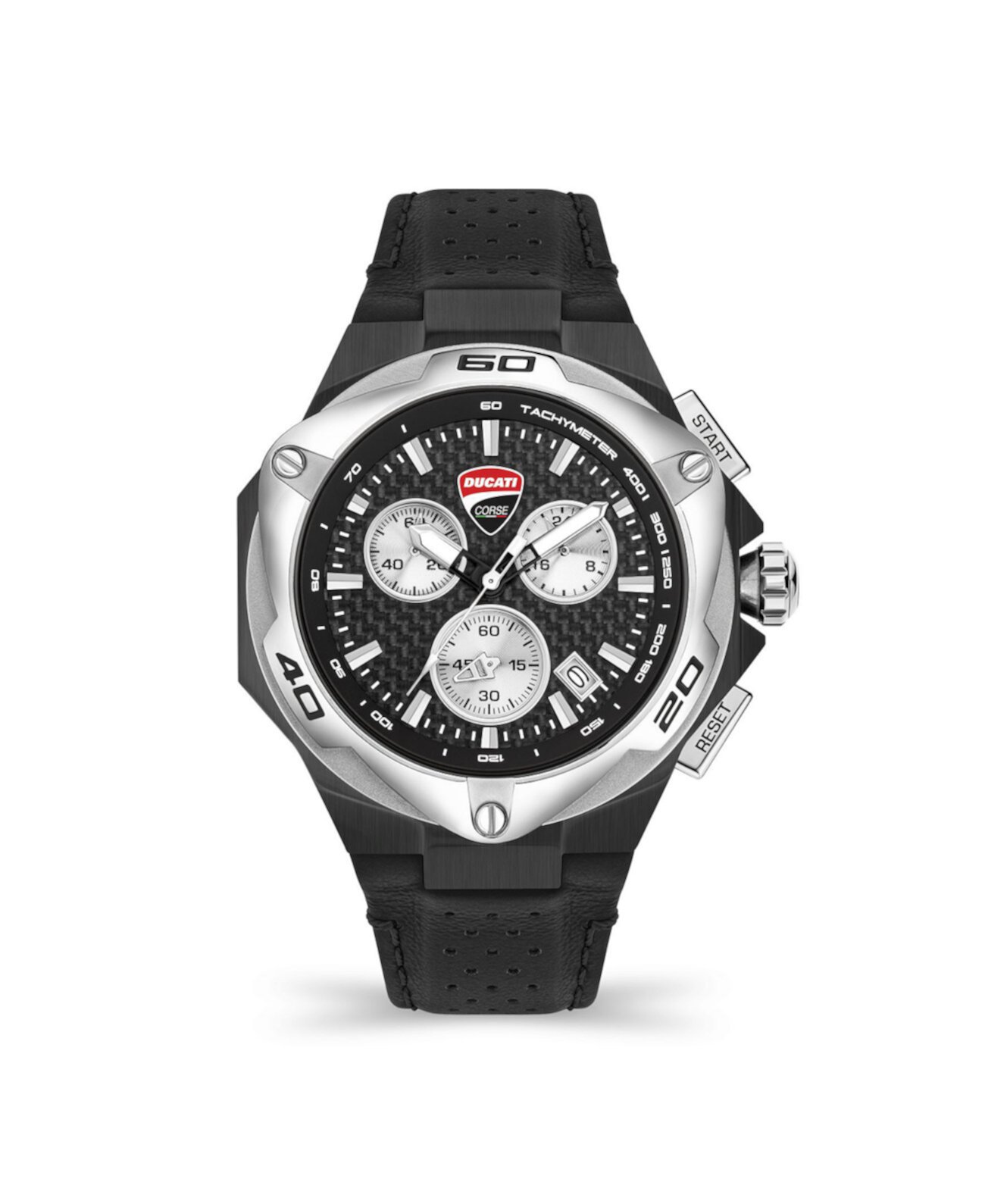Мужские часы Motore Chronograph с черным ремешком из натуральной кожи 45 мм Ducati Corse