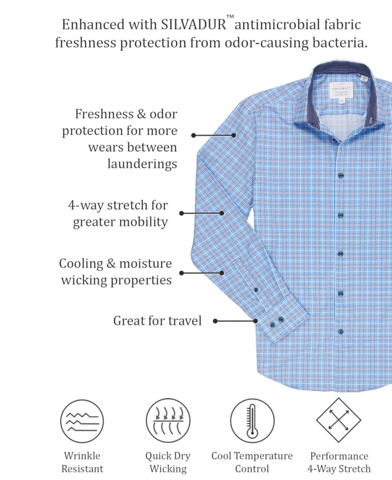 Мужская классическая рубашка Slim Fit Performance Stretch Cooling Comfort с сетчатым принтом, созданная для Macy's CONSTRUCT