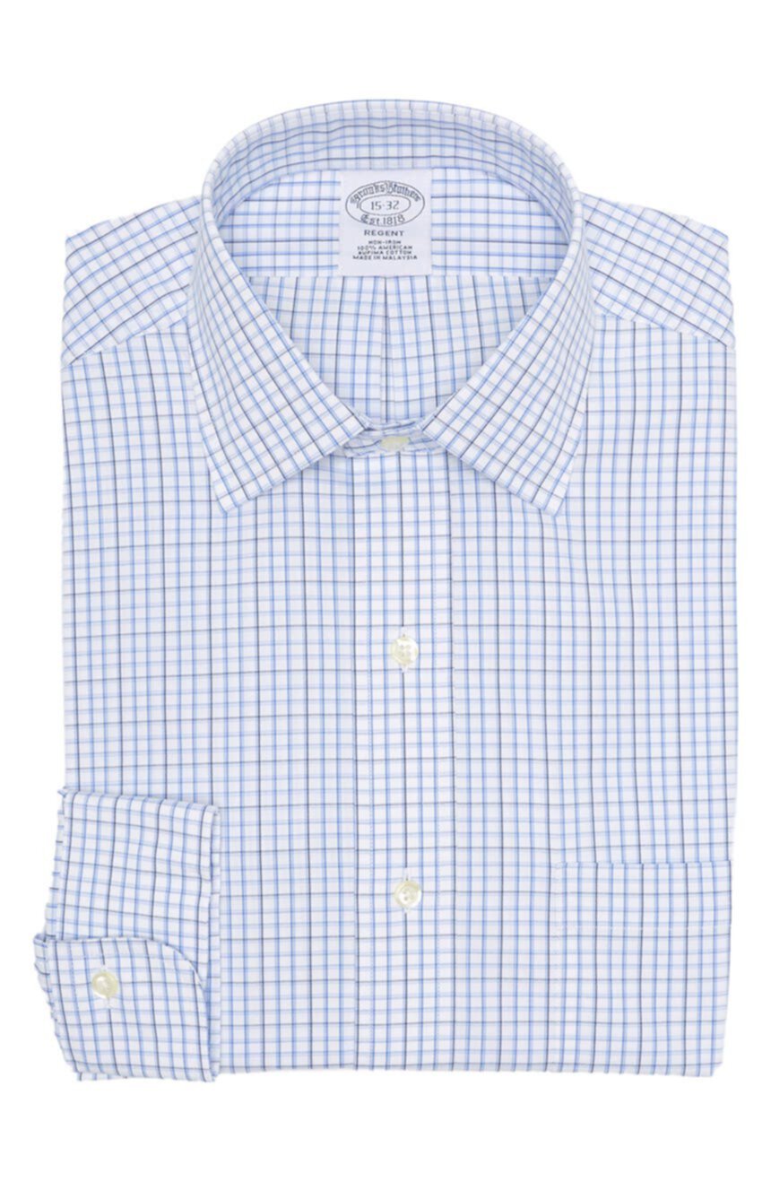 Рубашка в клетку на пуговицах без железа Regent Fit спереди Brooks Brothers