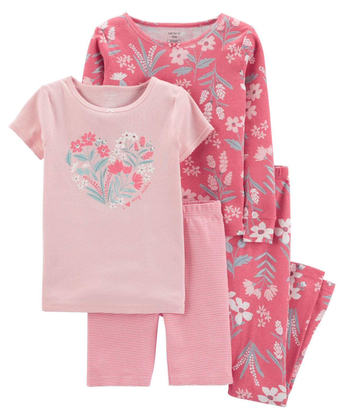 Хлопковая пижама с цветочным рисунком для маленьких девочек, комплект из 4 предметов Carter's