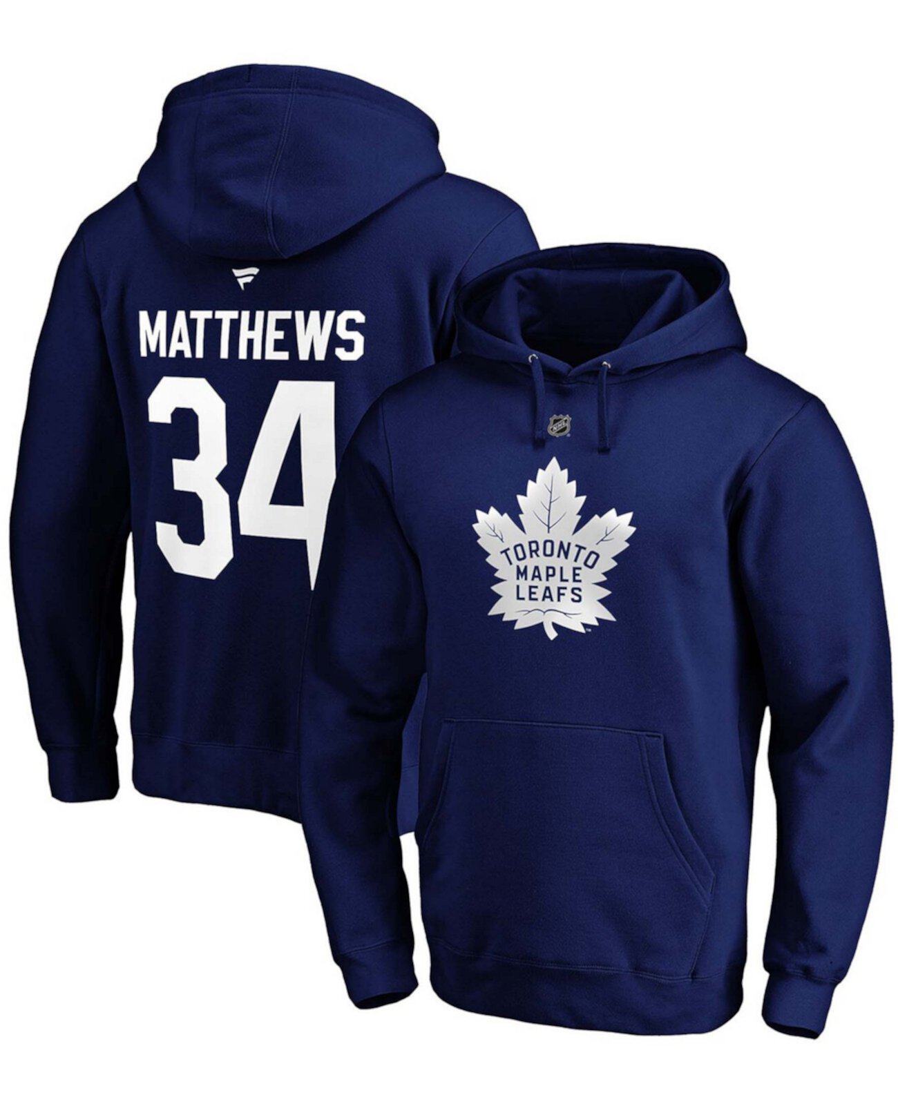 Мужская толстовка с капюшоном Auston Matthews Blue Toronto Maple Leafs Authentic Stack с именем и номером игрока Fanatics