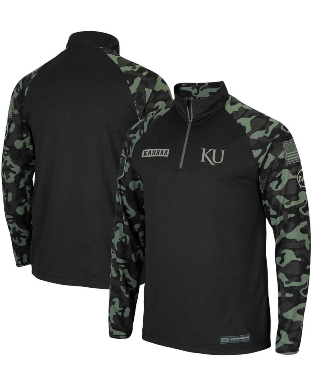 Черная мужская куртка Kansas Jayhawks OHT в стиле милитари с регланом Take Flight с застежкой-молнией в полоску Colosseum