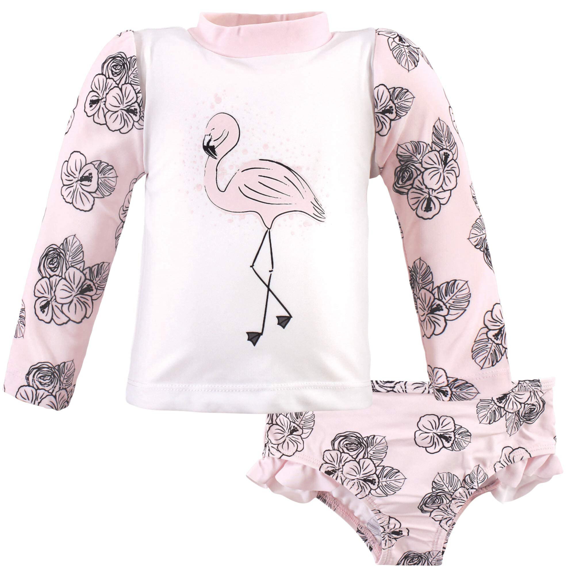 Hudson Baby Unisex Baby Swim Rashguard Set, Цветочный фламинго, для 4 детей Hudson Baby