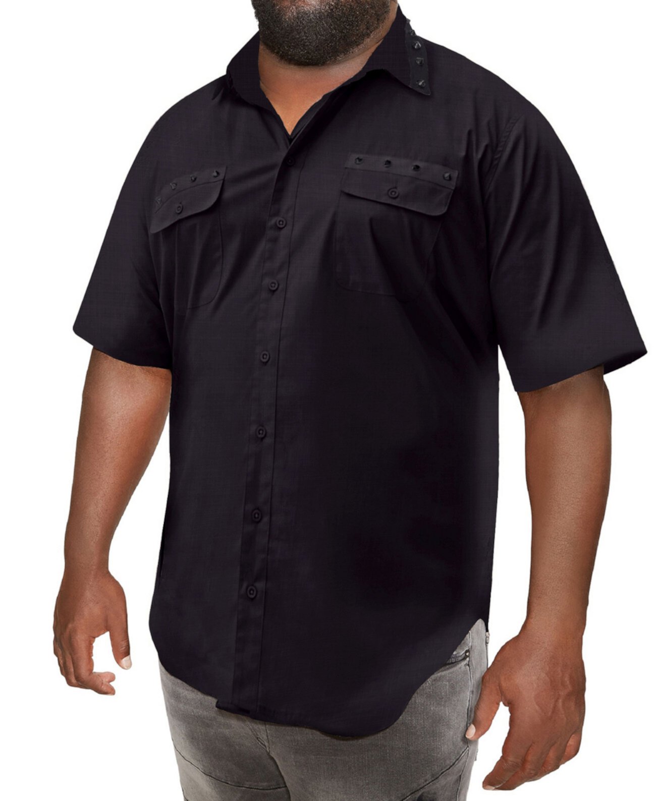 Мужская рубашка с короткими рукавами и отделкой большими и высокими шипами Mvp Collections Mvp Collections By Mo Vaughn Productions